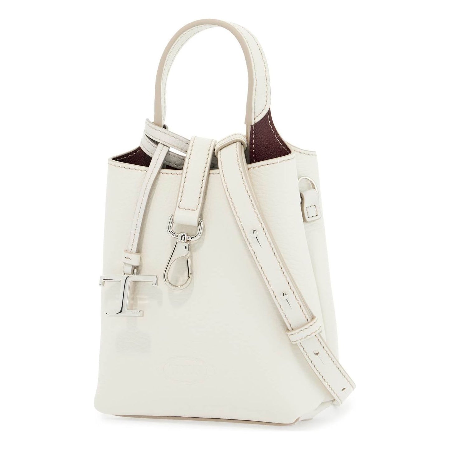 Tod'S white calf leather crossbody bag with burgundy details Handbag Tod'S