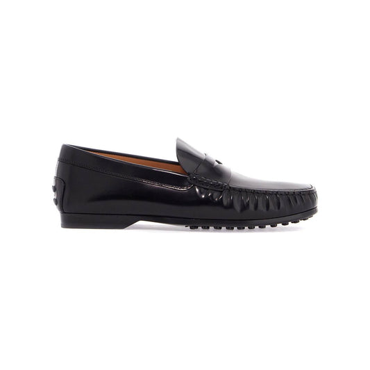 Tod'S men's black calfskin loafers with elegant insert and rubber sole