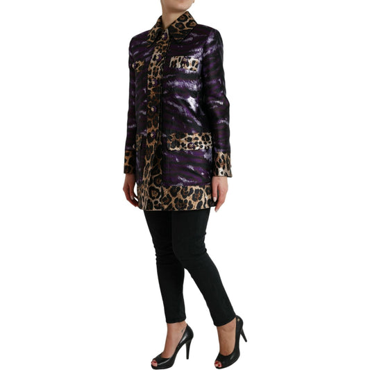 Dolce & Gabbana | Purple Lamé Jacquard Tiger Print Coat Jacket| McRichard Designer Brands   