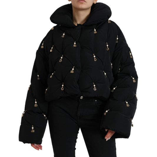 Dolce & Gabbana | Black Embellished Quilted Shell Bomber Jacket| McRichard Designer Brands   