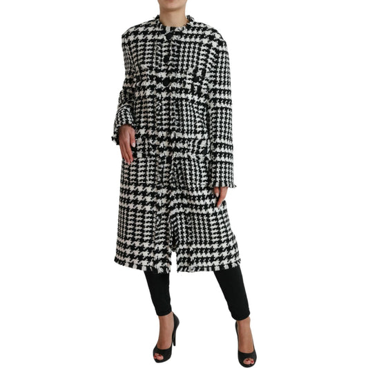 Dolce & Gabbana | Black White Houndstooth Trench Coat Jacket| McRichard Designer Brands   