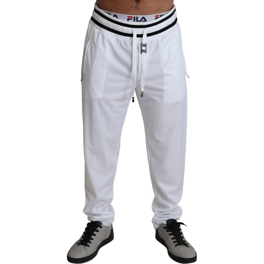 Dolce & Gabbana | White Polyester Logo Patch Sweatpants Pants| McRichard Designer Brands   