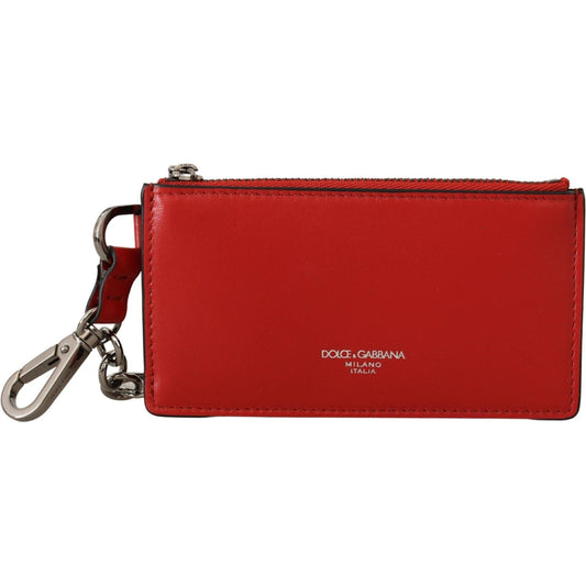 Dolce & Gabbana | Red Leather Purse Silver Tone  Keychain| McRichard Designer Brands   