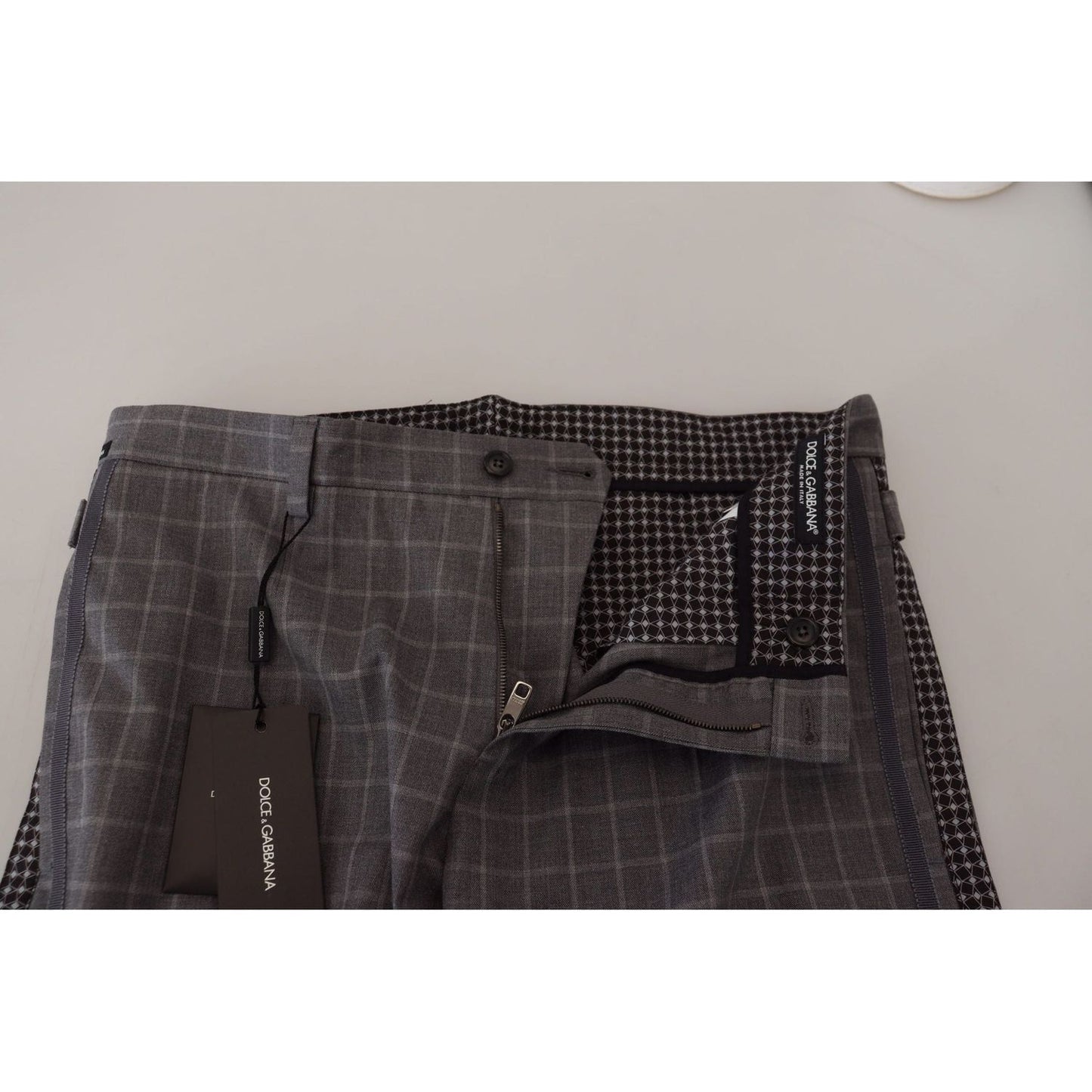 Grey Cotton Checkered Chino Pants Dolce & Gabbana