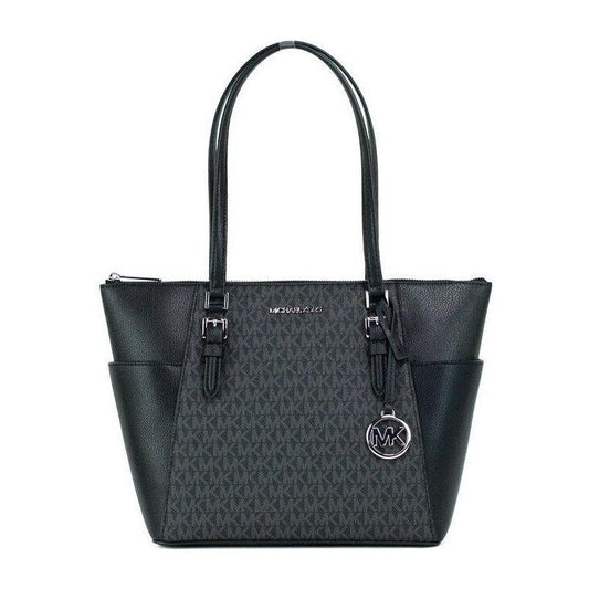 Charlotte Black PVC Leather Large Top Zip Tote Handbag Bag Purse Michael Kors