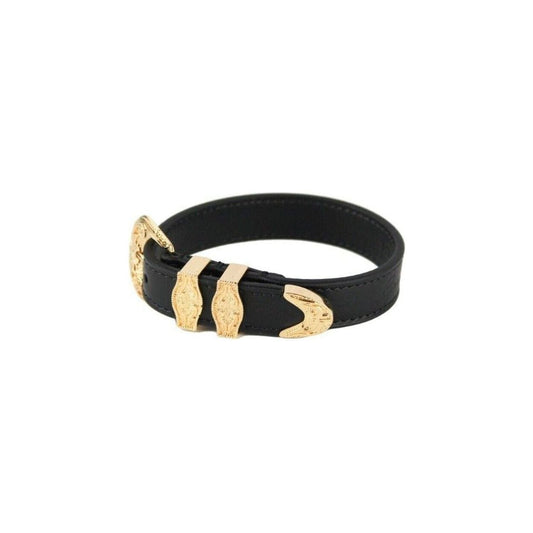 Versace | Medusa Western Buckle Smooth Leather Gold Plated Brass Gold Bracelet  | McRichard Designer Brands