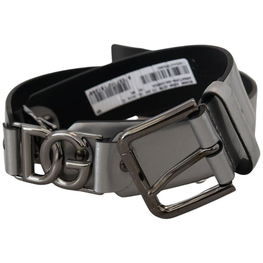 Chic Silver Leather Belt with Metal Buckle Dolce & Gabbana