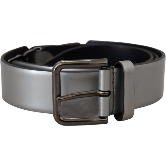 Chic Silver Leather Belt with Metal Buckle Dolce & Gabbana