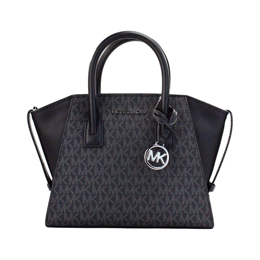 Michael Kors | Avril Small Black PVC Leather Top Zip Satchel Crossbody Bag Purse| McRichard Designer Brands   